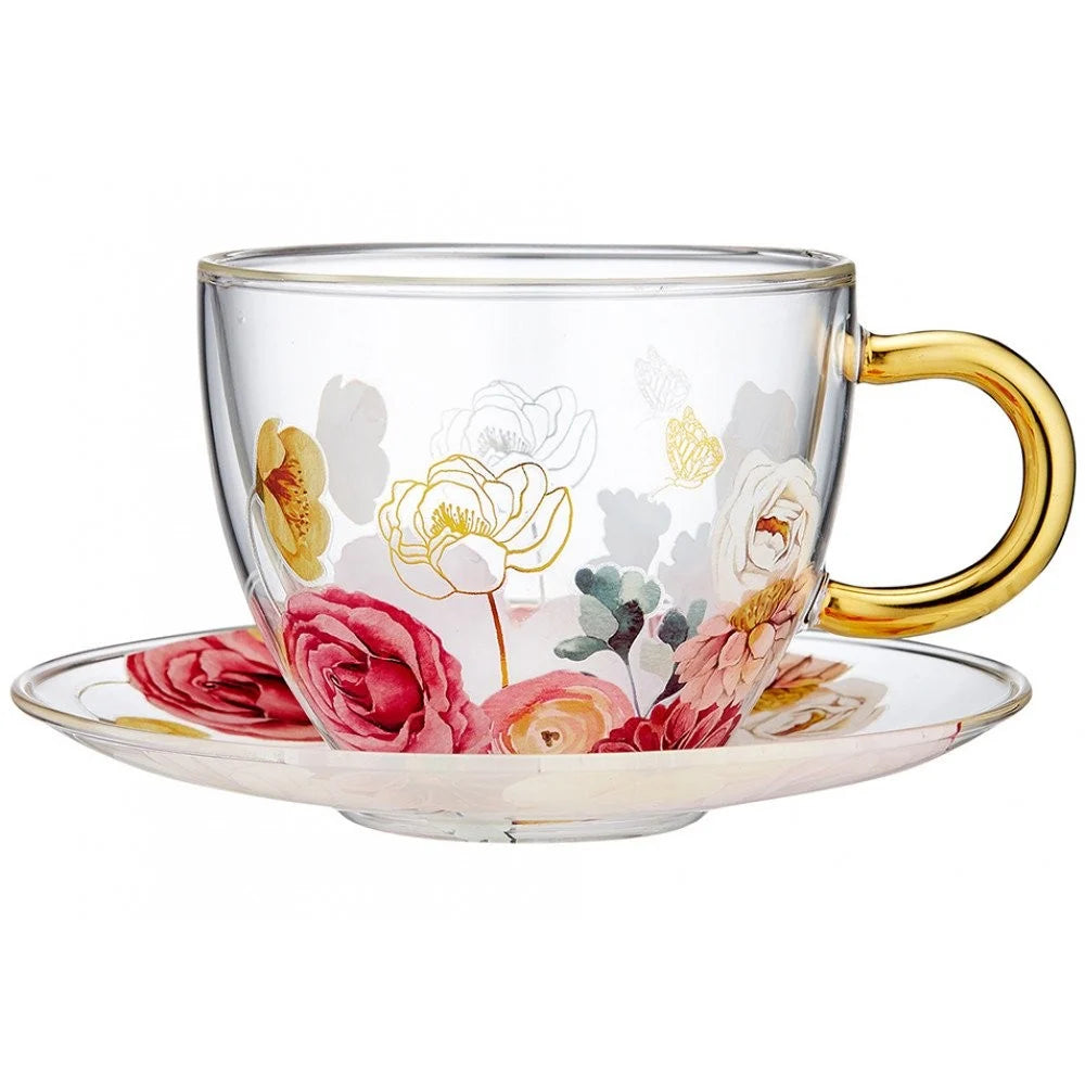 Springtime Soiree Double Walled Glass Cup & Saucer