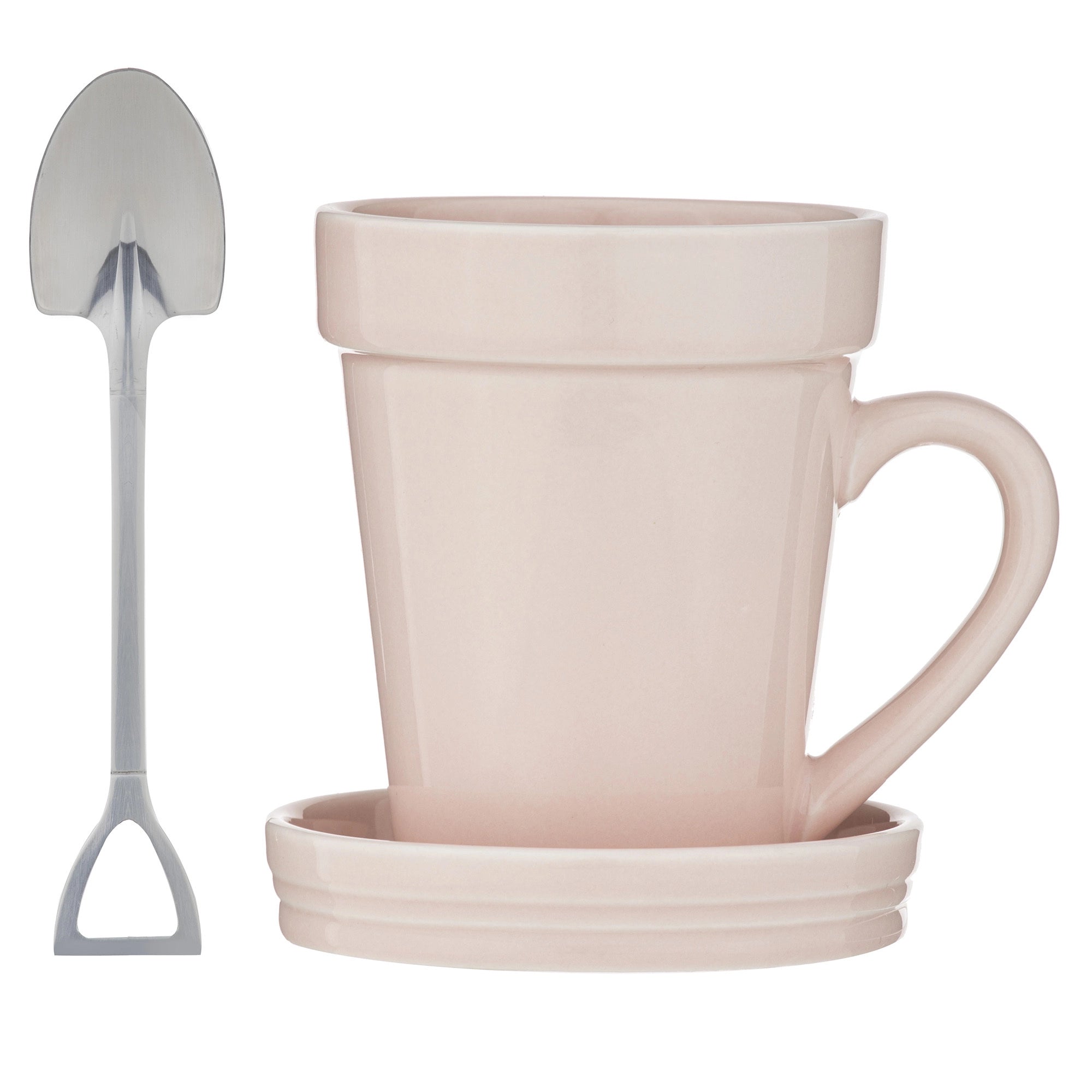 Flowerpot Dusty Rose Mug Coaster Spoon Set