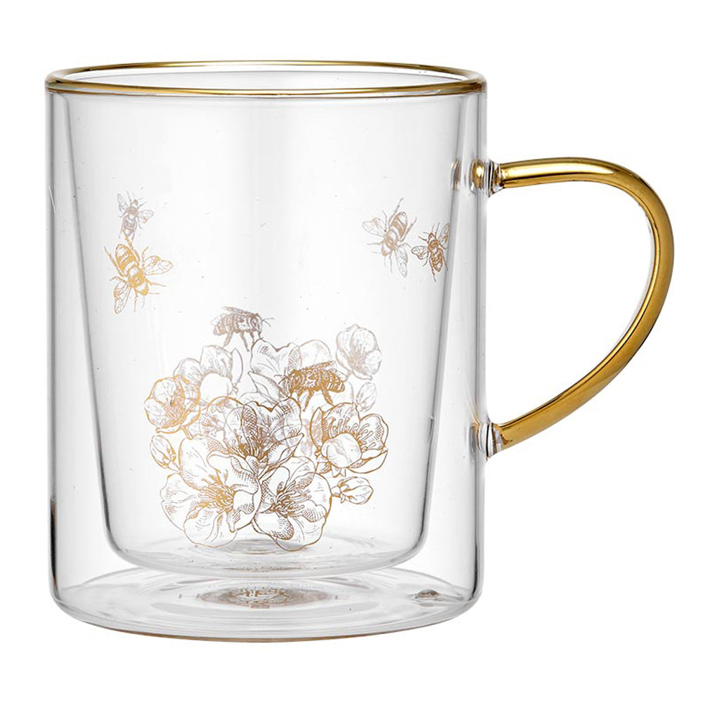 Honey Bee Glass Double Walled Mug