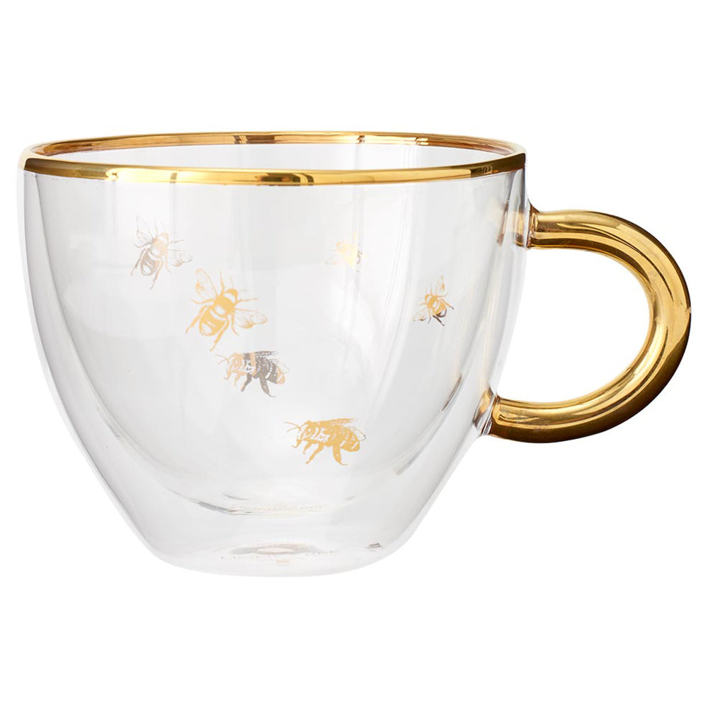 Honey Bee Double Walled Glass Cup