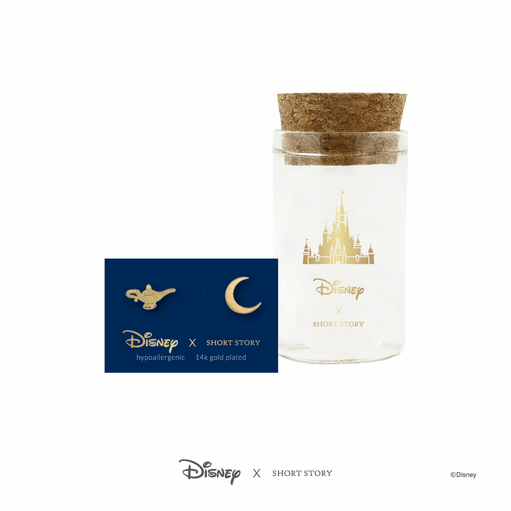 Disney Earrings Jasmine Lamp and Moon Gold