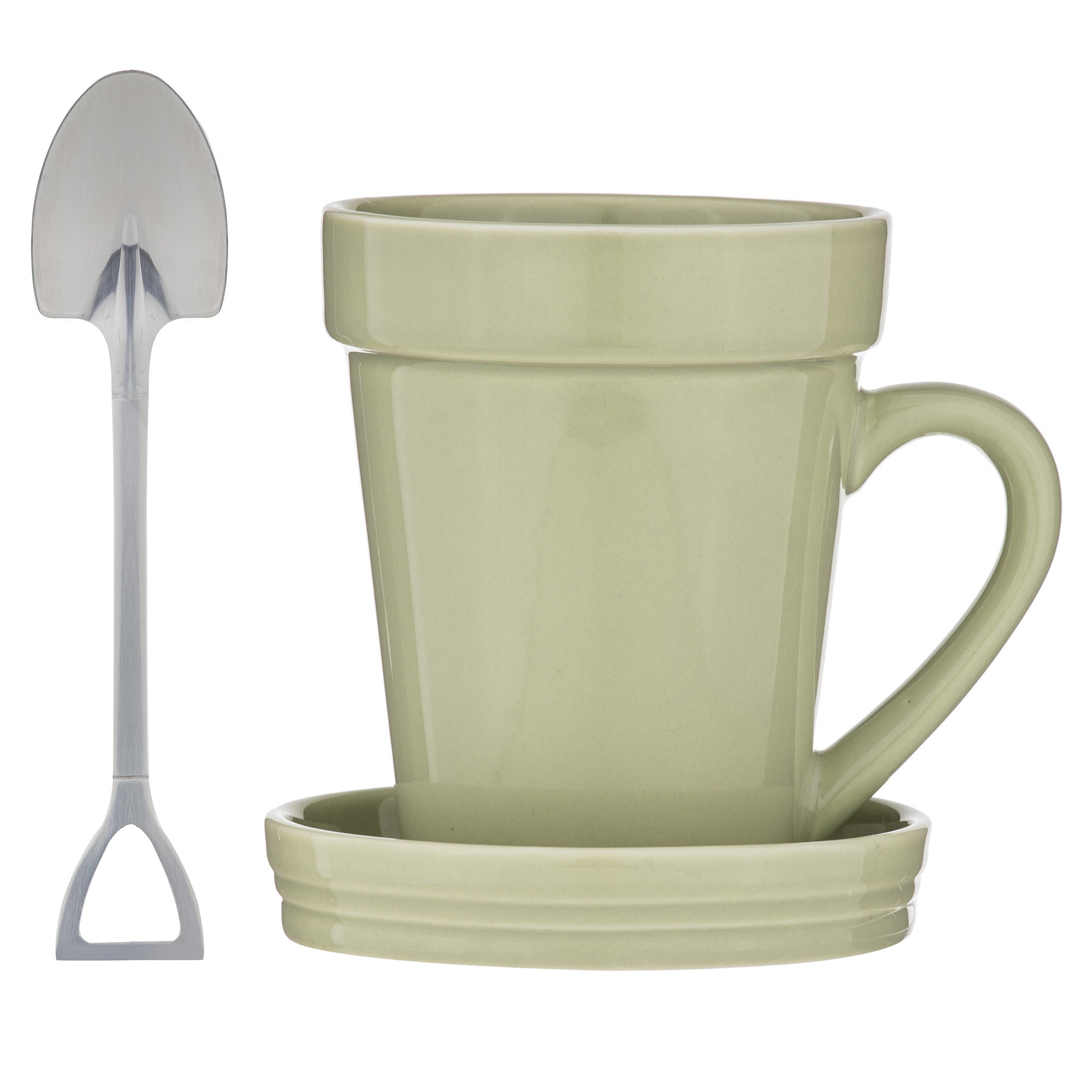 Flowerpot Sage Mug Coaster Spoon Set