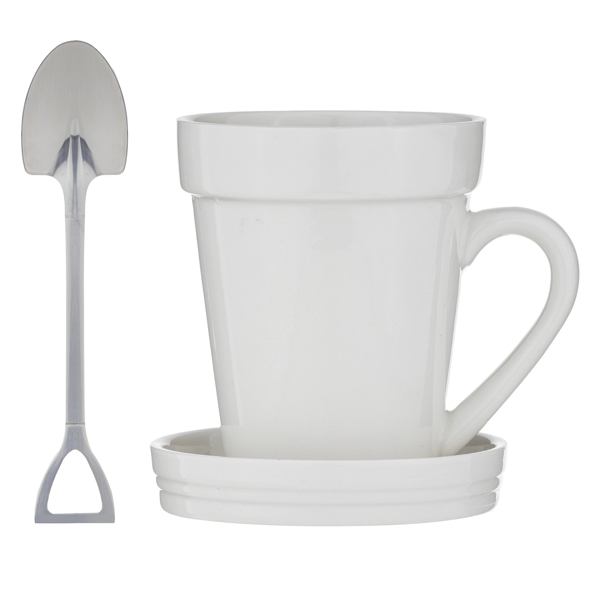Flowerpot White Mug Coaster Spoon Set