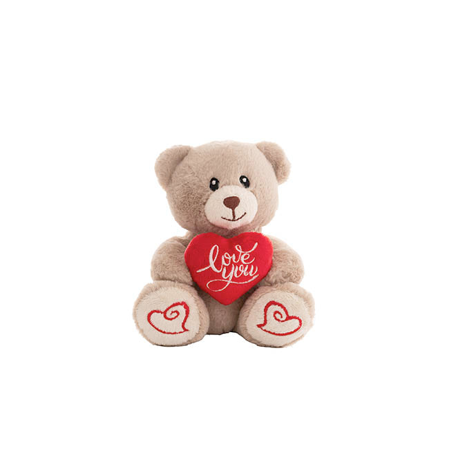 Mini Teddy Bear Alfie w Love You Heart Warm Grey (14cmST)