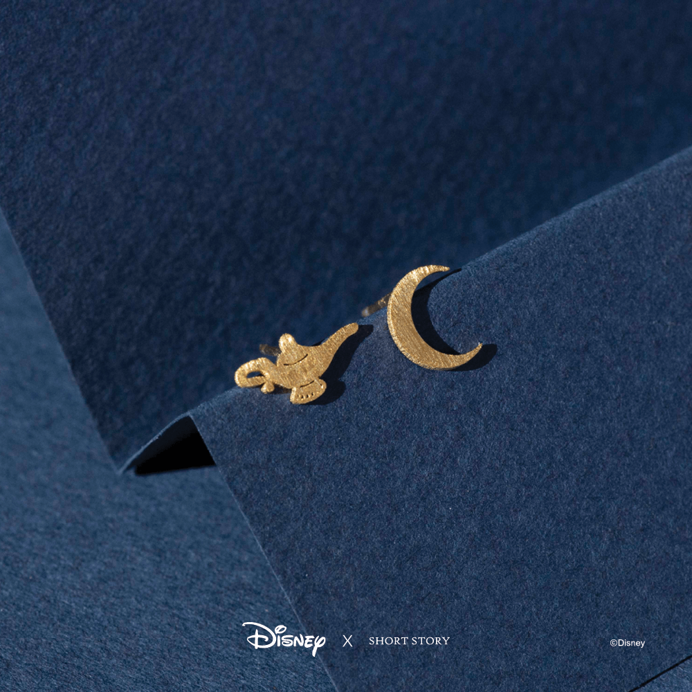 Disney Earrings Jasmine Lamp and Moon Gold