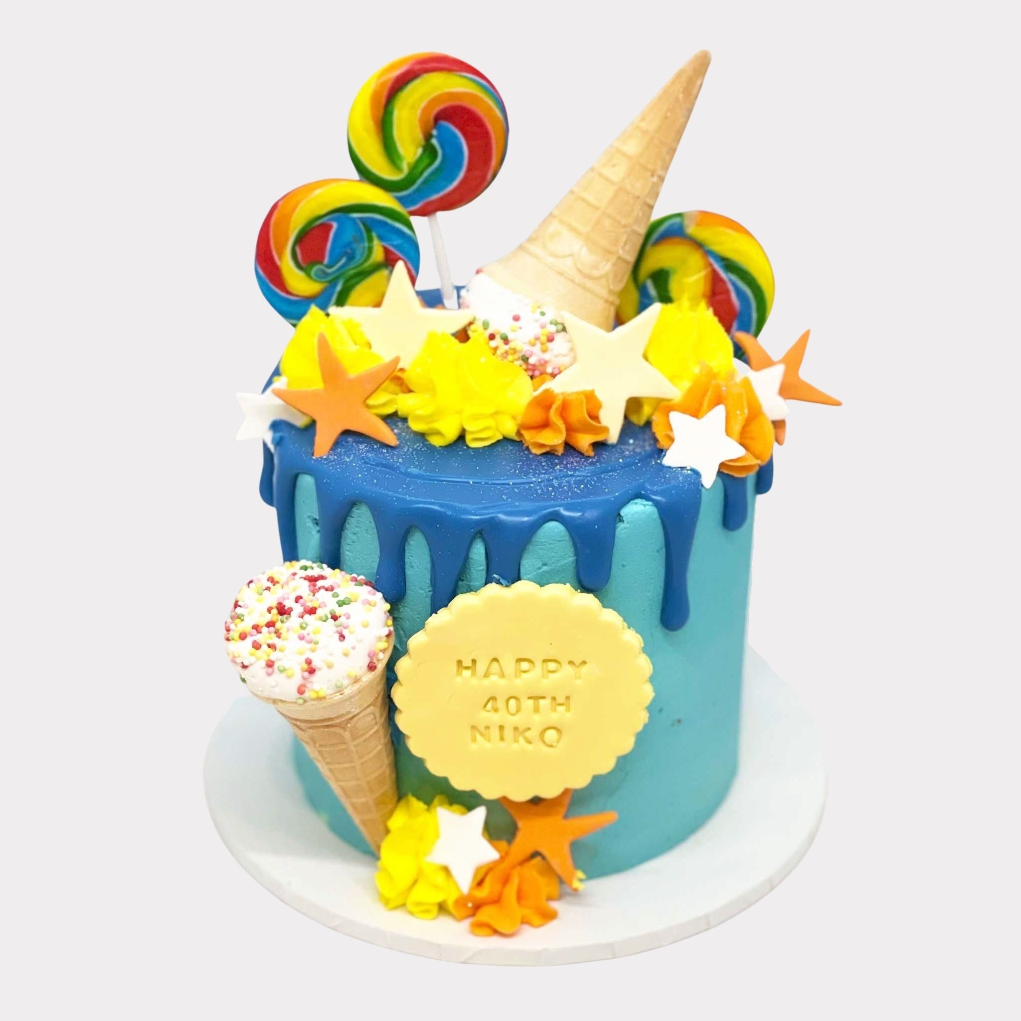 Rainbow Lolly Cone Drip Cake
