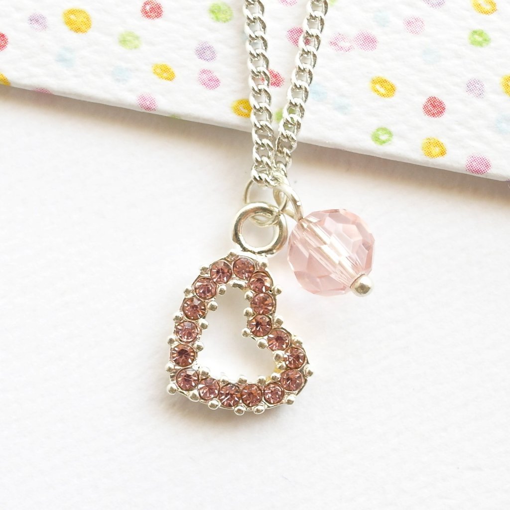 Heart pink necklace with pink crystal