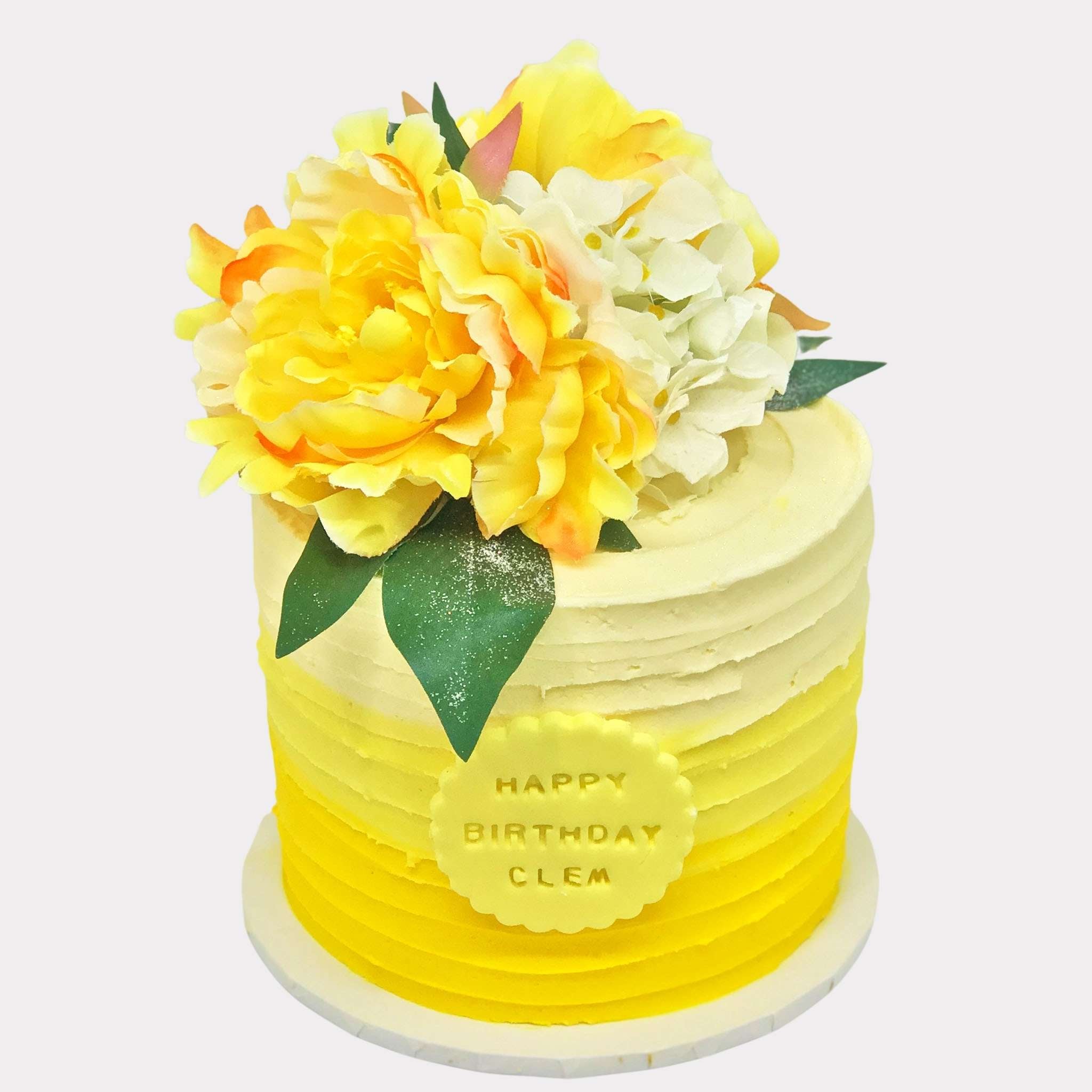 Balloon confetti yellow color theme swirls buttercream birthday cake  #singaporecake #yellowcake #balloonconfetticake #buttercreamcake # birthdaycake #creamcake #childrencake | The Sensational Cakes